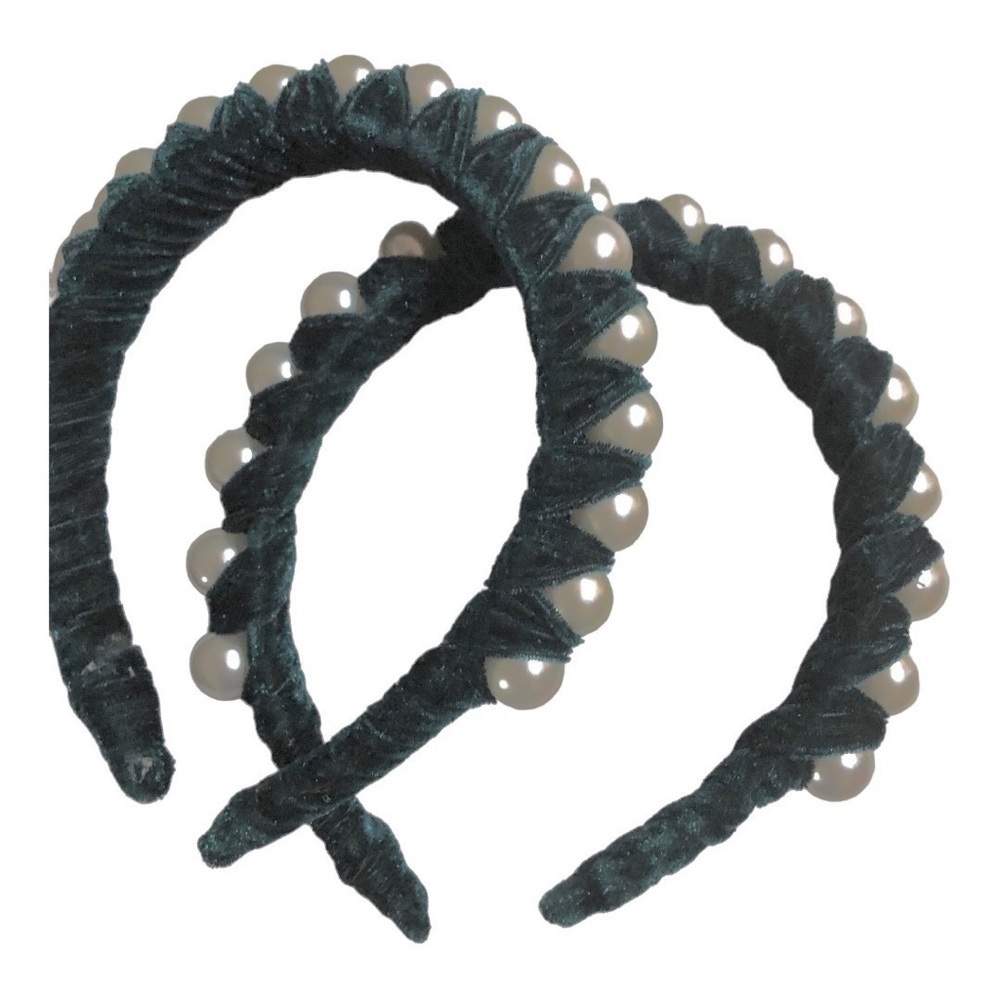 2 pack Green velvet oversized pearl adorned embellished headband new - Picture 1 of 11